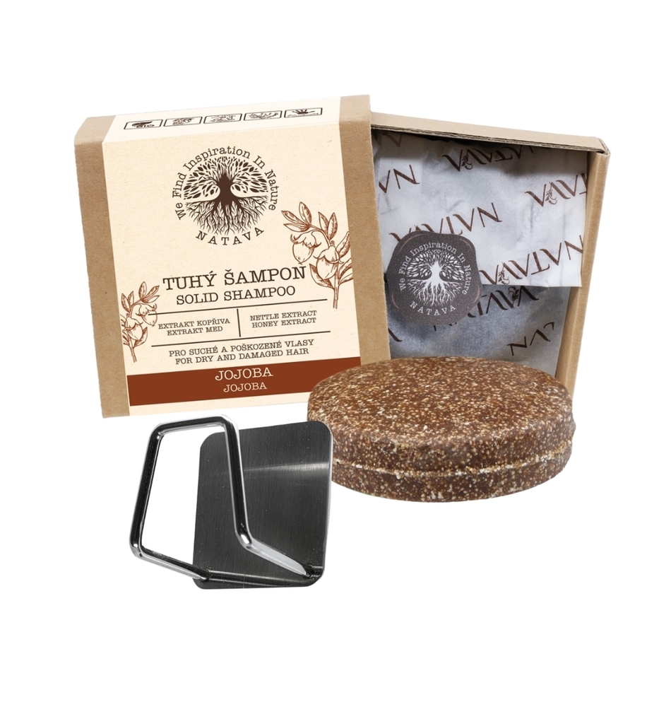 NATAVA Tuhý šampon - Jojoba 85 g + držák zdarma