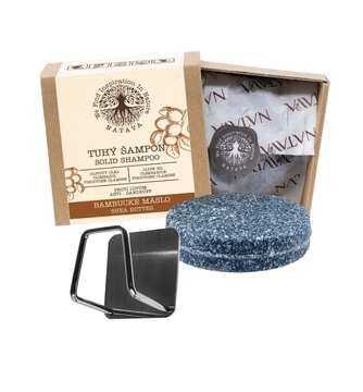 NATAVA Tuhý šampon - Bambucké máslo 85 g + držák zdarma