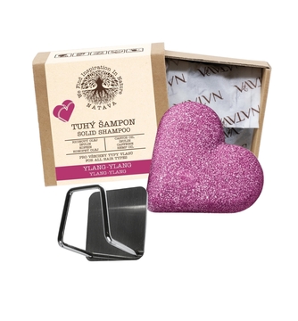 NATAVA Tuhý šampon - Ylang-Ylang - srdce 95 g + držák zdarma