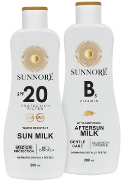SUNNORÉ Duo balení – Opalovací mléko SPF 20 + Mléko po opalování