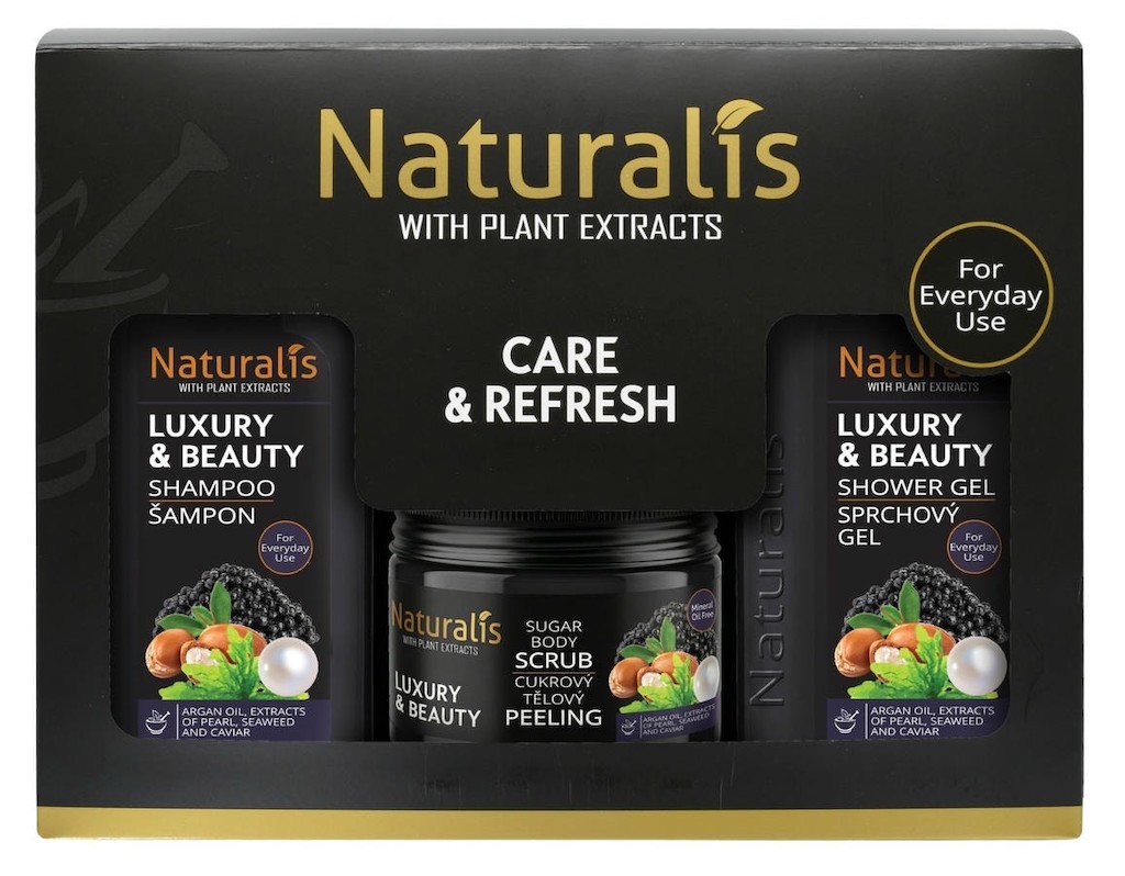 NATURALIS dárková kazeta LUXURY & BEAUTY (šampon + tělový scrub + sprchový gel) 800ml + 250g