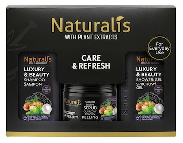 NATURALIS dárková kazeta LUXURY & BEAUTY (šampon + tělový scrub + sprchový gel) 800ml + 250g