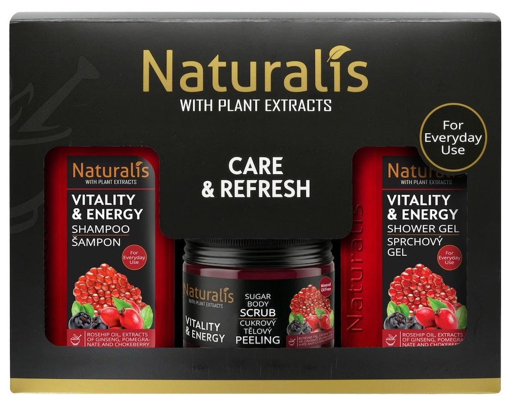NATURALIS dárková kazeta VITALITY & ENERGY (šampon + tělový scrub + sprchový gel) 800ml + 250g