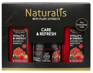 NATURALIS dárková kazeta VITALITY & ENERGY (šampon + tělový scrub + sprchový gel) 800ml + 250g