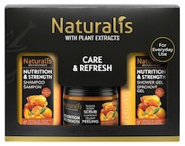 NATURALIS dárková kazeta NUTRITION & STRENGTH (šampon + tělový scrub + sprchový gel) 800ml + 250g