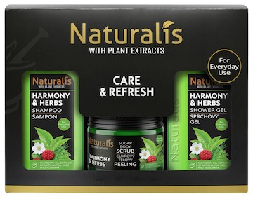 NATURALIS dárková kazeta HARMONY & HERBS (šampon + tělový scrub + sprchový gel) 800ml + 250g