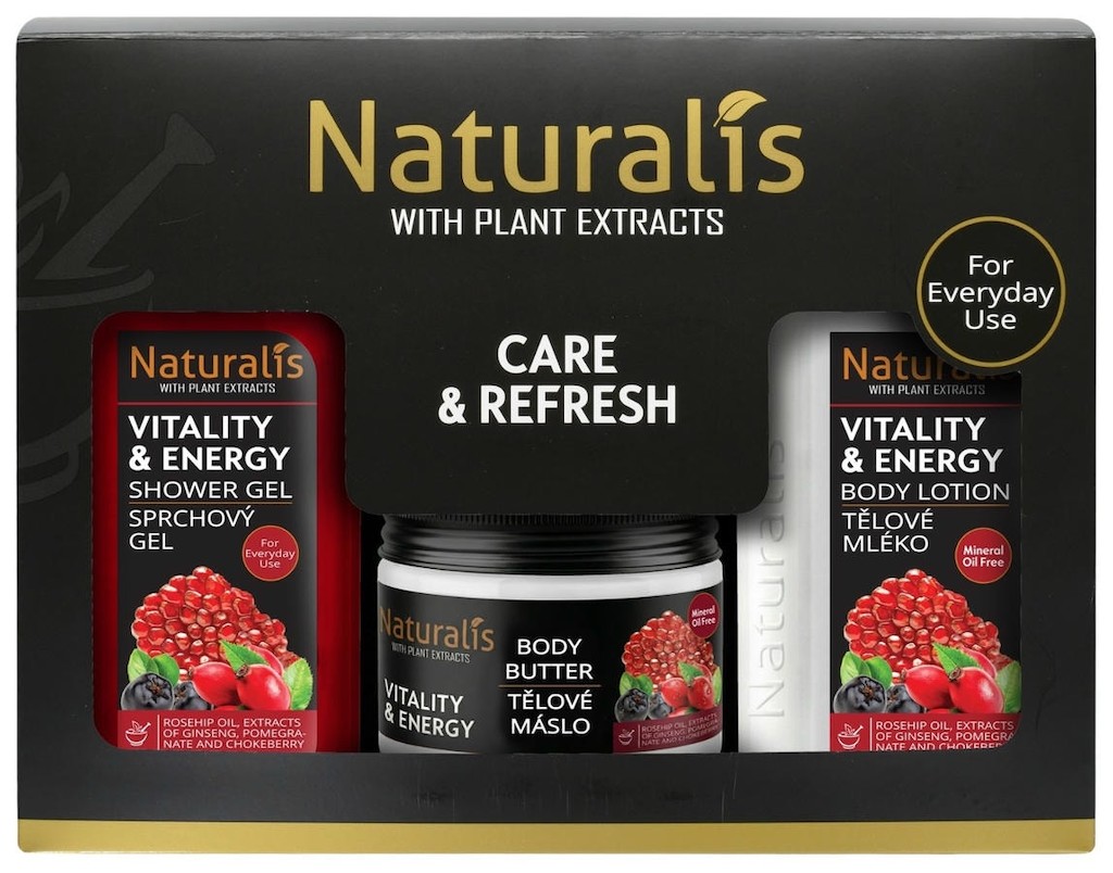 NATURALIS dárková kazeta VITALITY & ENERGY (sprchový gel + tělové máslo + tělové mléko) 800ml + 300g