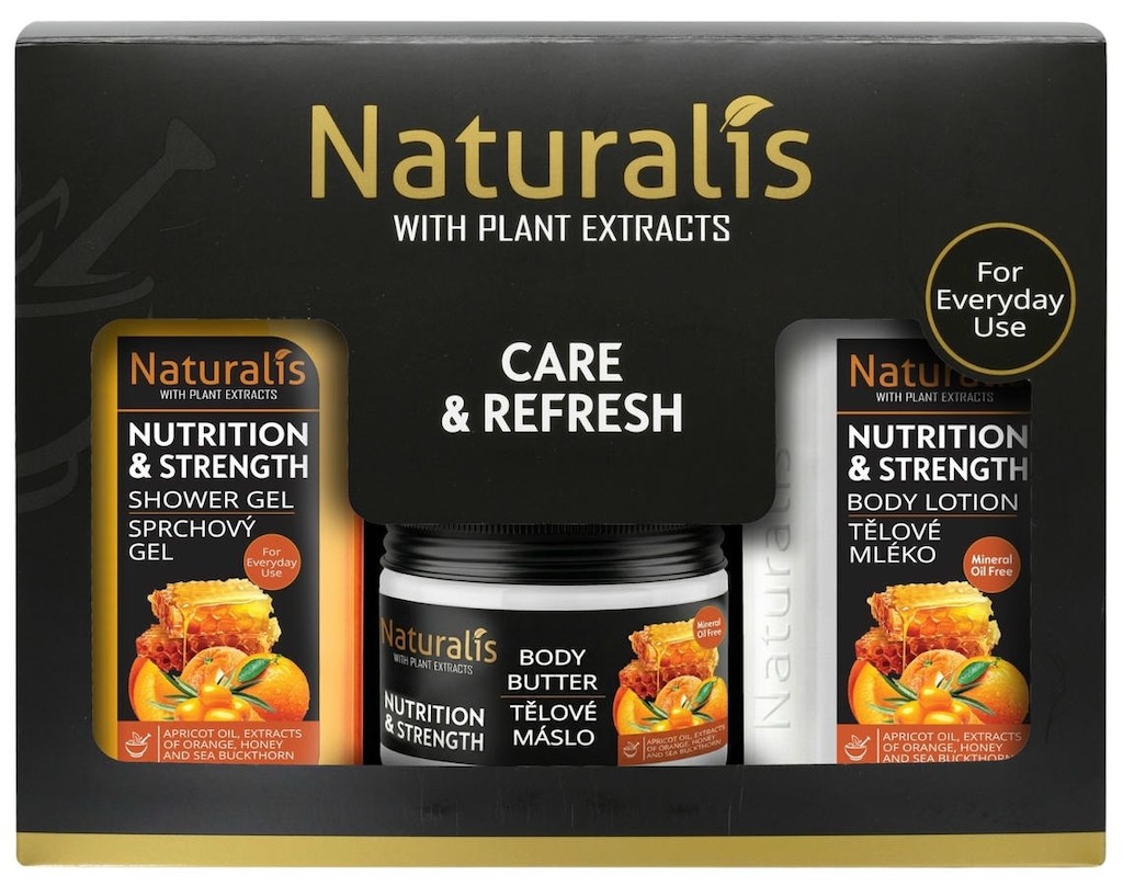 NATURALIS dárková kazeta NUTRITION & STRENGTH (sprchový gel + tělové máslo + tělové mléko) 800ml + 300g