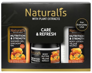 NATURALIS dárková kazeta NUTRITION & STRENGTH (sprchový gel + tělové máslo + tělové mléko) 800ml + 300g