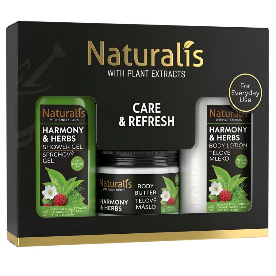 NATURALIS dárková kazeta HARMONY & HERBS (sprchový gel + tělové máslo + tělové mléko) 800ml + 300g