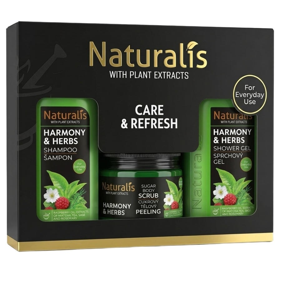 NATURALIS dárková kazeta HARMONY & HERBS (šampon + tělový scrub + sprchový gel) 800ml + 250g