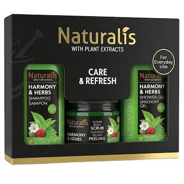 NATURALIS dárková kazeta HARMONY & HERBS (šampon + tělový scrub + sprchový gel) 800ml + 250g