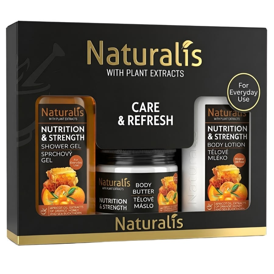 NATURALIS dárková kazeta NUTRITION & STRENGTH (sprchový gel + tělové máslo + tělové mléko) 800ml + 300g