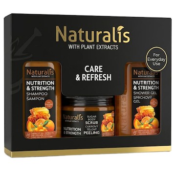 NATURALIS dárková kazeta NUTRITION & STRENGTH (šampon + tělový scrub + sprchový gel) 800ml + 250g