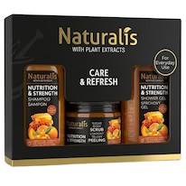 NATURALIS dárková kazeta NUTRITION & STRENGTH (šampon + tělový scrub + sprchový gel) 800ml + 250g